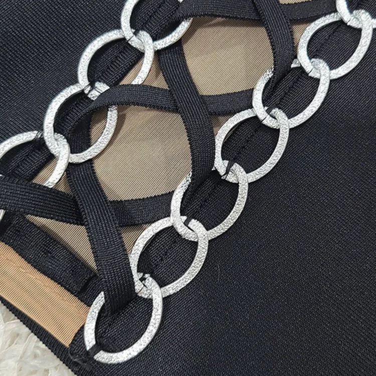 New Women Celebrity Sexy Long Sleeve Lace Up Black Mini Bodycon Bandage Dress 2025 Elegant Evening Club Party Outfit