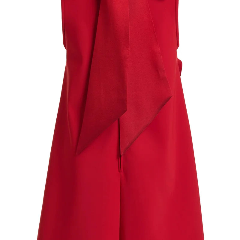 2024 Women summer new red stand up collar lace up flower design sleeveless three-dimensional flower dress elegant fashion party