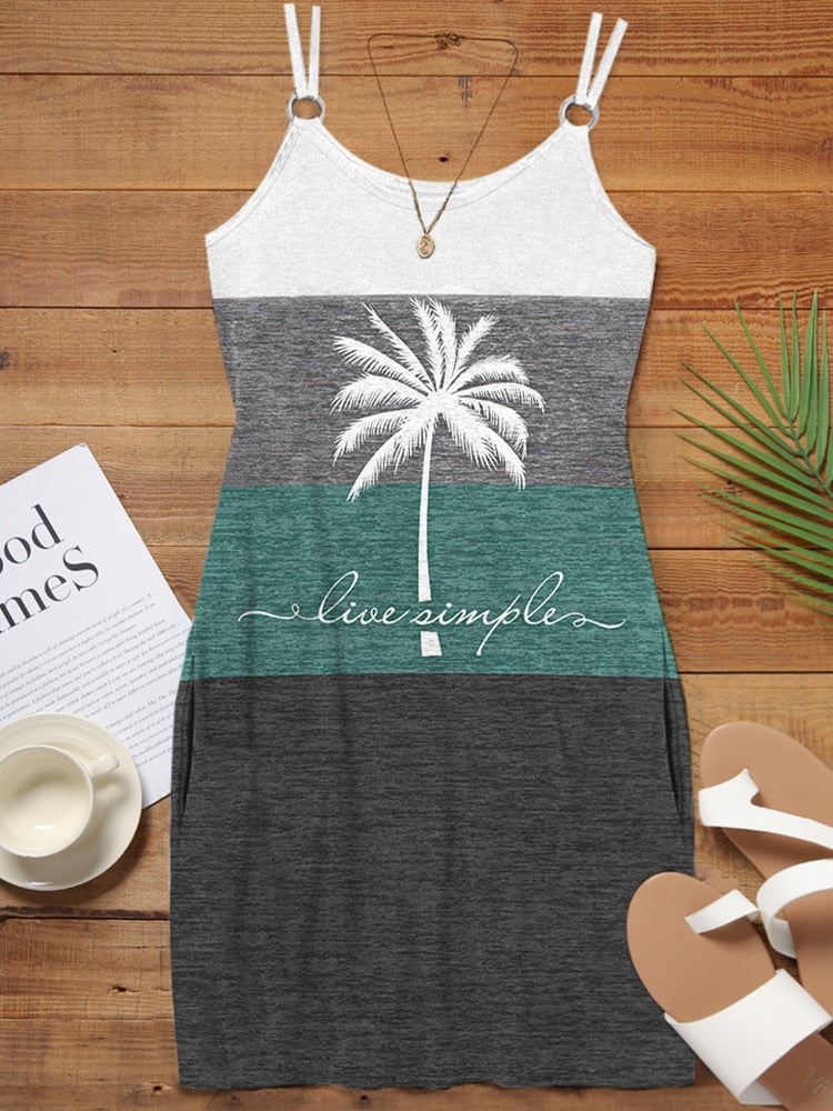 Summer Beach Dress Funny Live Simple Coconut Tree Color Block Vacation