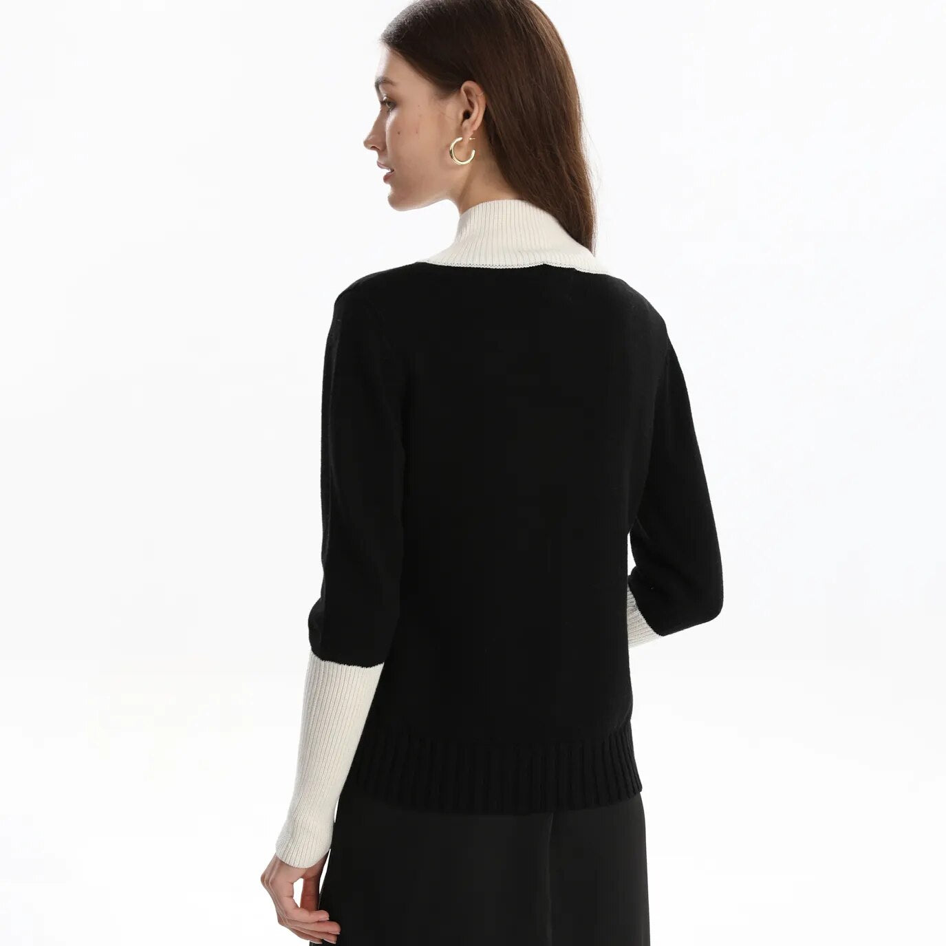 AP Sweaters 2024 Fall Women  V Neck Sweater Lady Clothes Big Girls Top Soft Black Patchwork, #2005 AMAIO