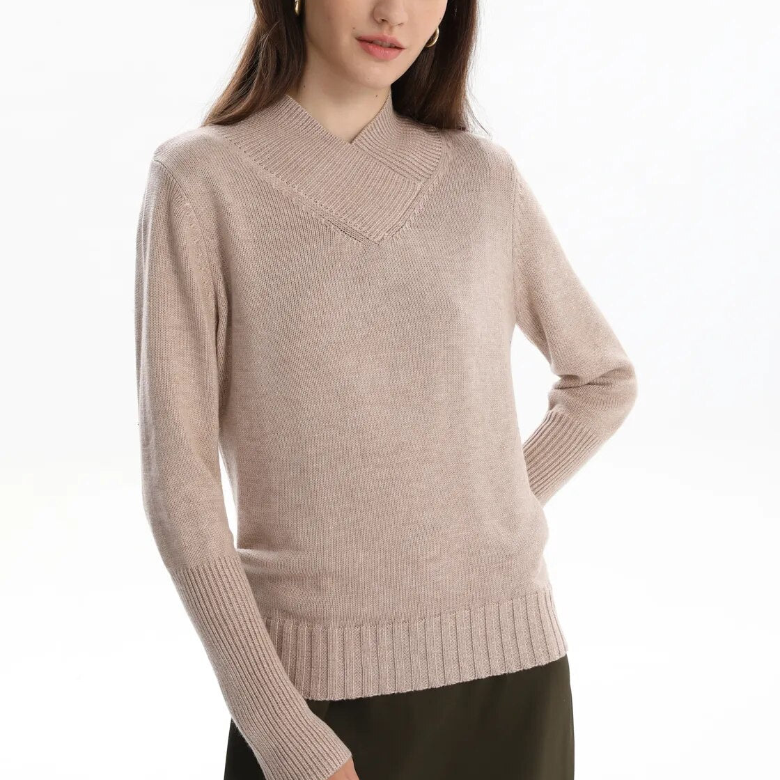 AP Sweaters 2024 Fall Women  V Neck Sweater Lady Clothes Big Girls Top Soft Black Patchwork, #2005 AMAIO