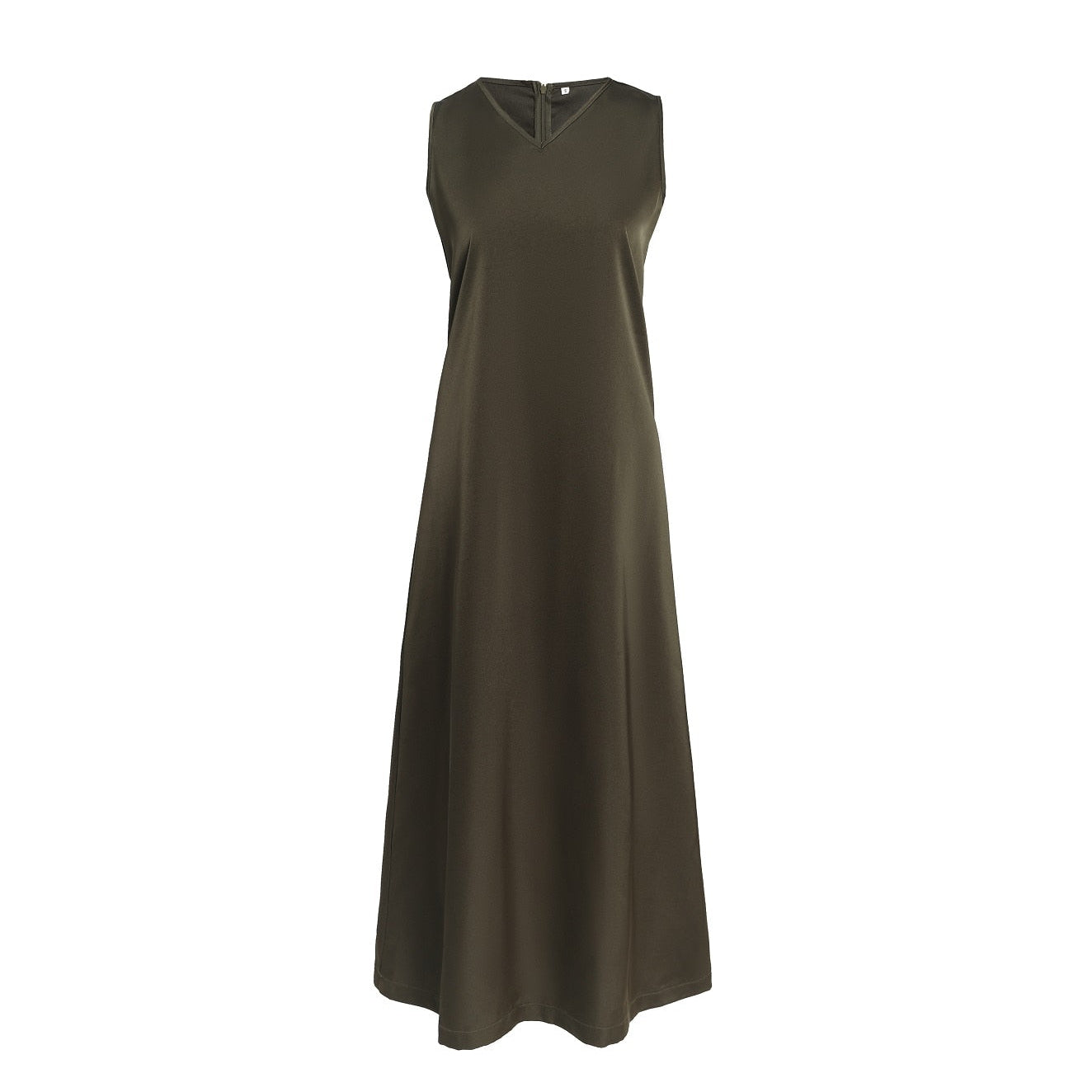 AP V Neck Satin Maxi Dress Rib Modal Mock Neck Top 2024 Fall High Quality Women Dress Three Colors, #2001 AMAIO