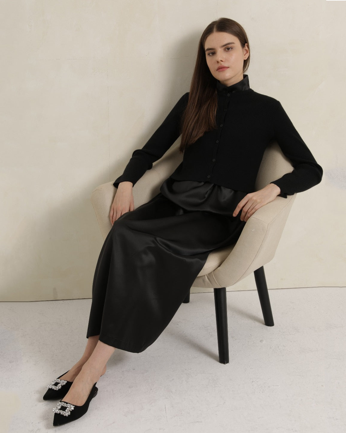 AP V Neck Satin Maxi Dress Rib Modal Mock Neck Top 2024 Fall High Quality Women Dress Three Colors, #2001 AMAIO