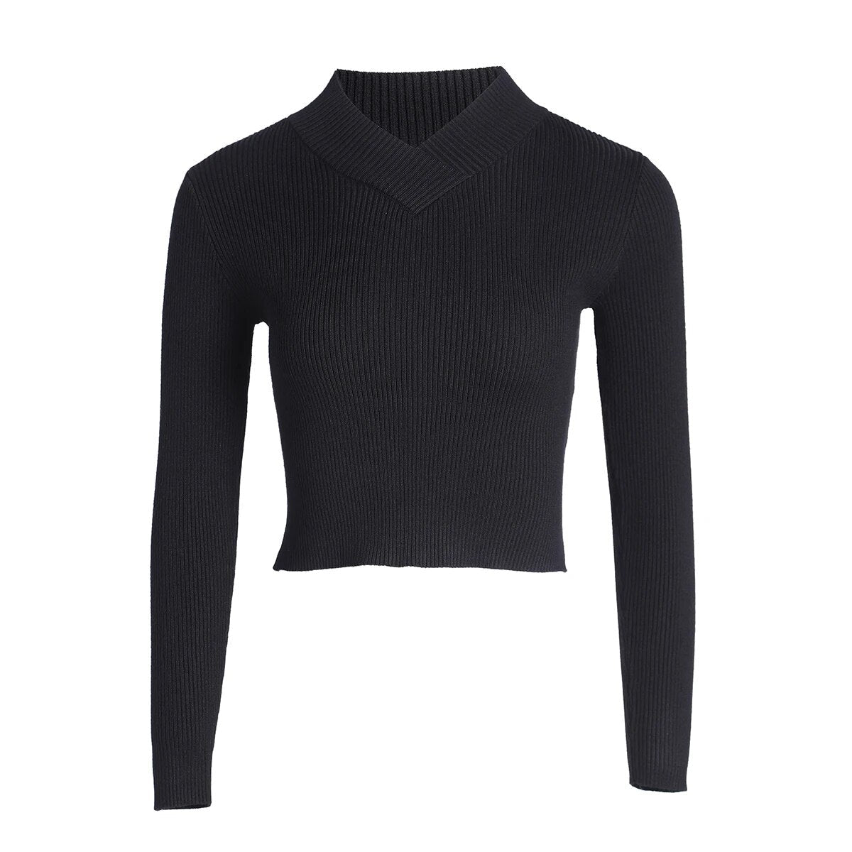 AP V Neck Women Sweater Top 2024 Fall Lady Clothes Black and Quiet Blue Elegance Fitted Style, #2000 AMAIO