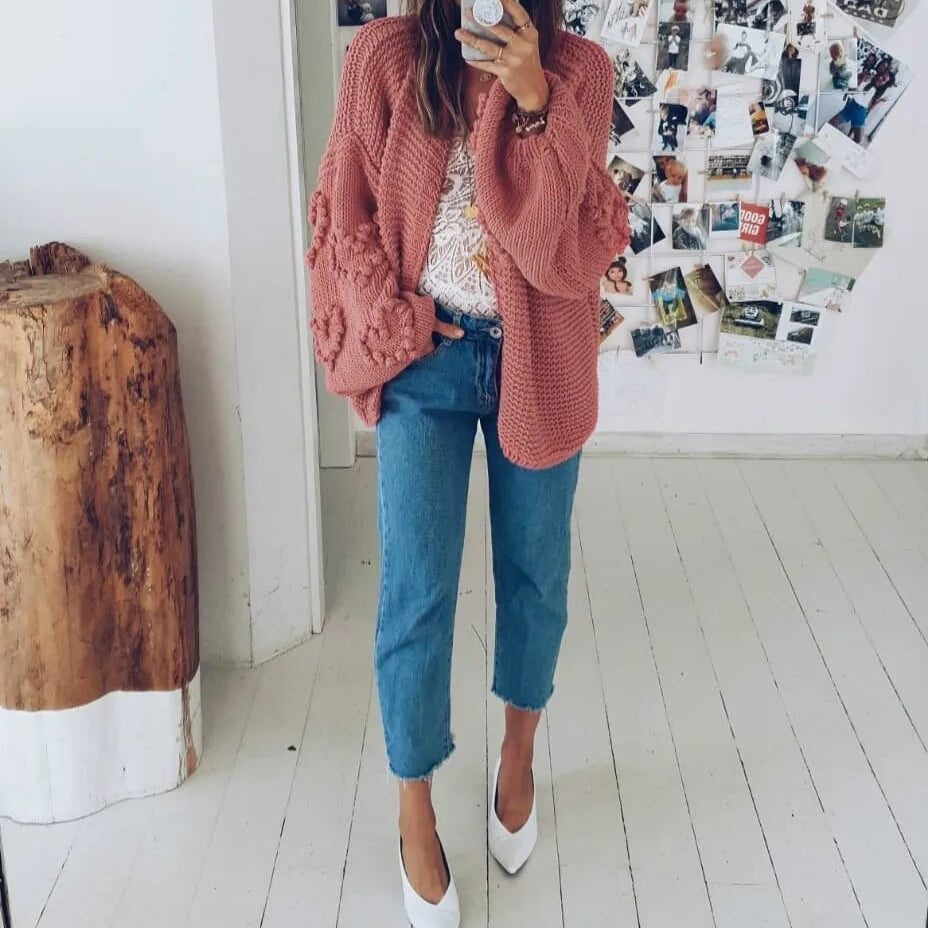 AYUALIN Lantern Long Sleeve Oversize Sweater Cardigans Vintage Heart 2024 Knit Autumn Winter Coat Women Loose Jumper Outwear