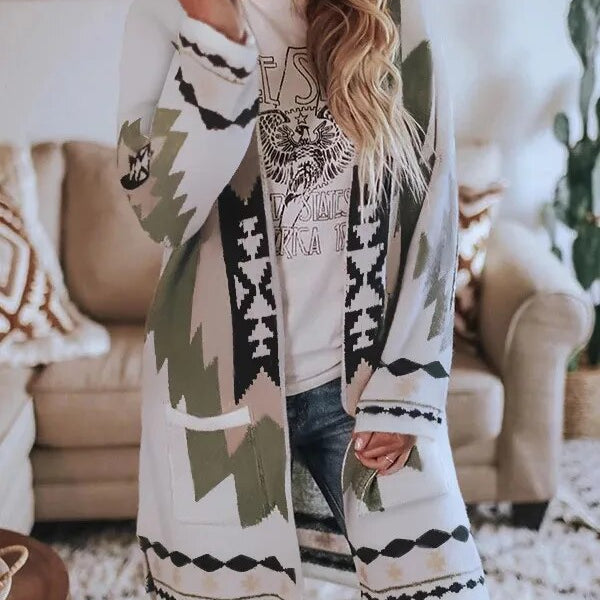 AYUALIN Long Sleeve Cardigan Women's Coat Ethnic Boho 2024 Autumn Winter Coats Bohemia Hippie Casual Female Jumper Outerwear color1
