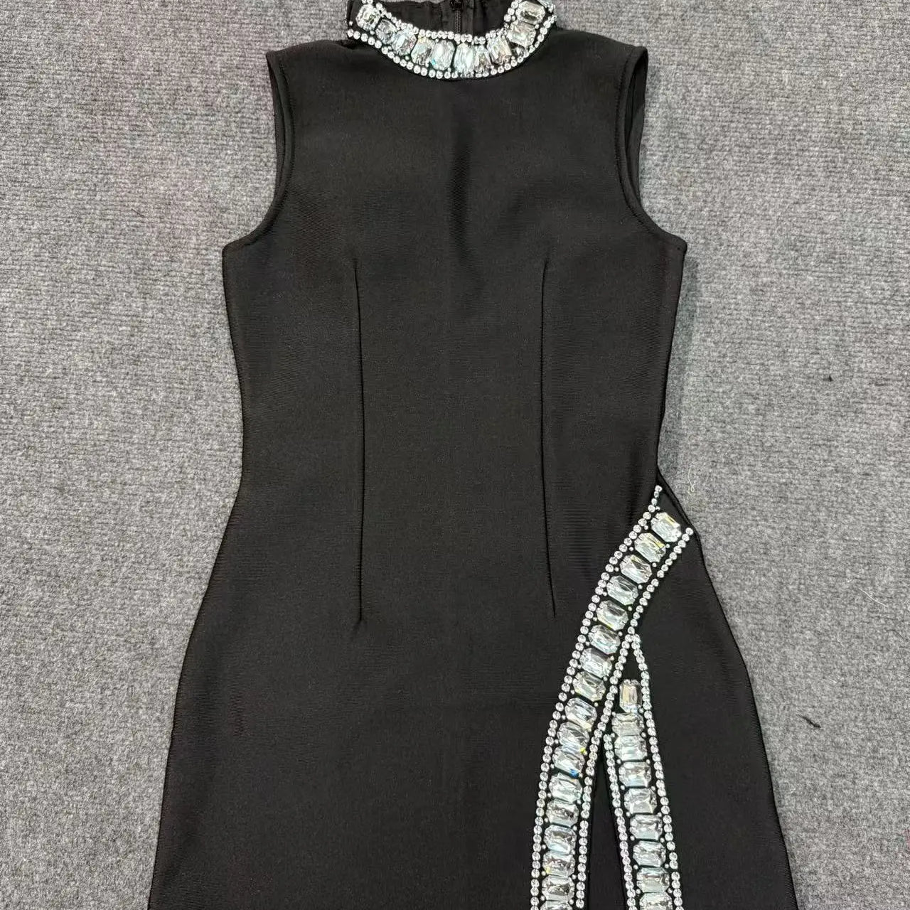 2025 Summer Women's New Black Bright Diamond Sleeveless Round Neck Slimming Bandage Dress Sexy Fashion Club Party Dress black