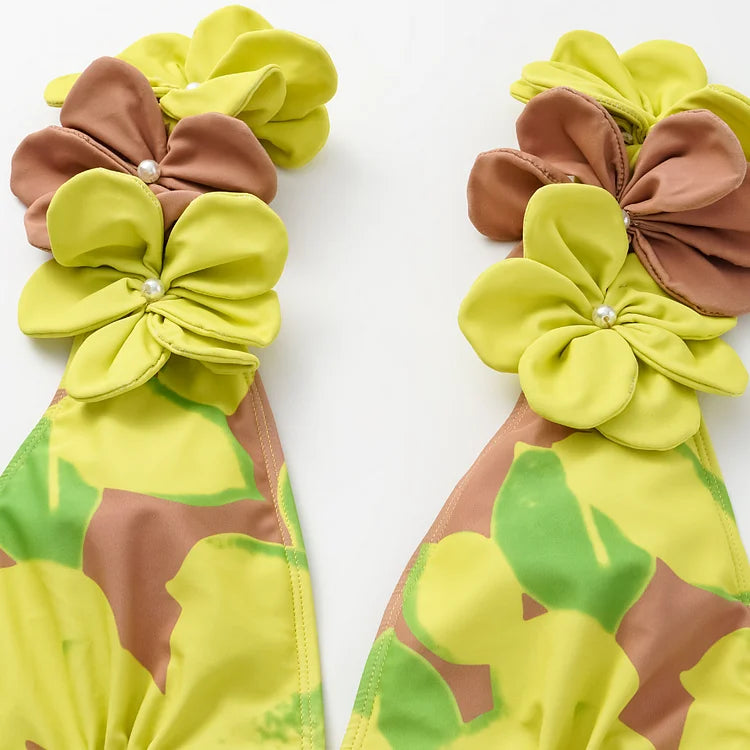 trend Woman Deep V Lemon Printed Swimsuit set two-piece Swimwear Women luxury Beachwear Bathing Suit beach dress wholesale