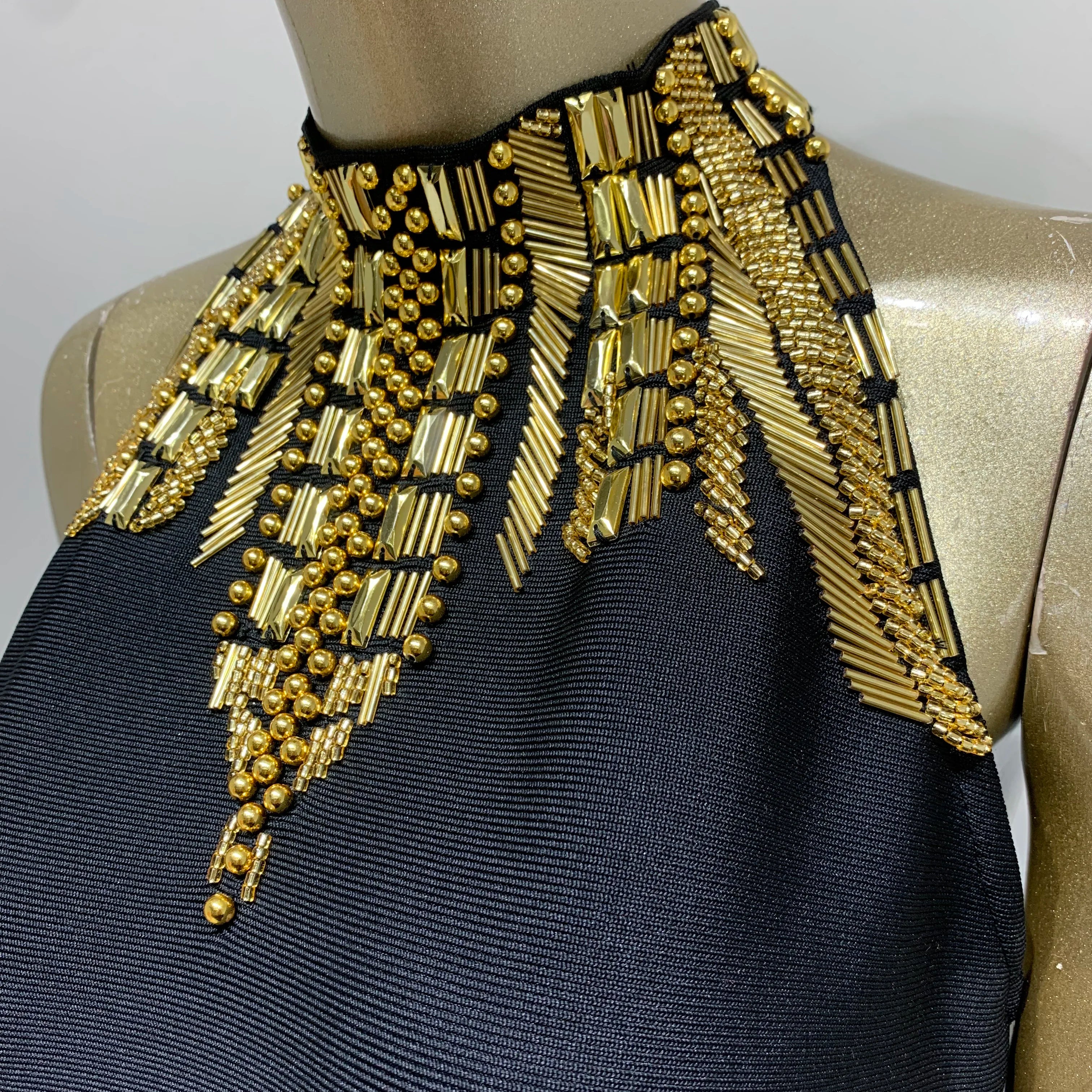 Women Celebrity Sexy Turtleneck Beading Patchwork Black Maxi Long Bodycon Bandage Dress 2025 Elegant Evening Club Party Outfit