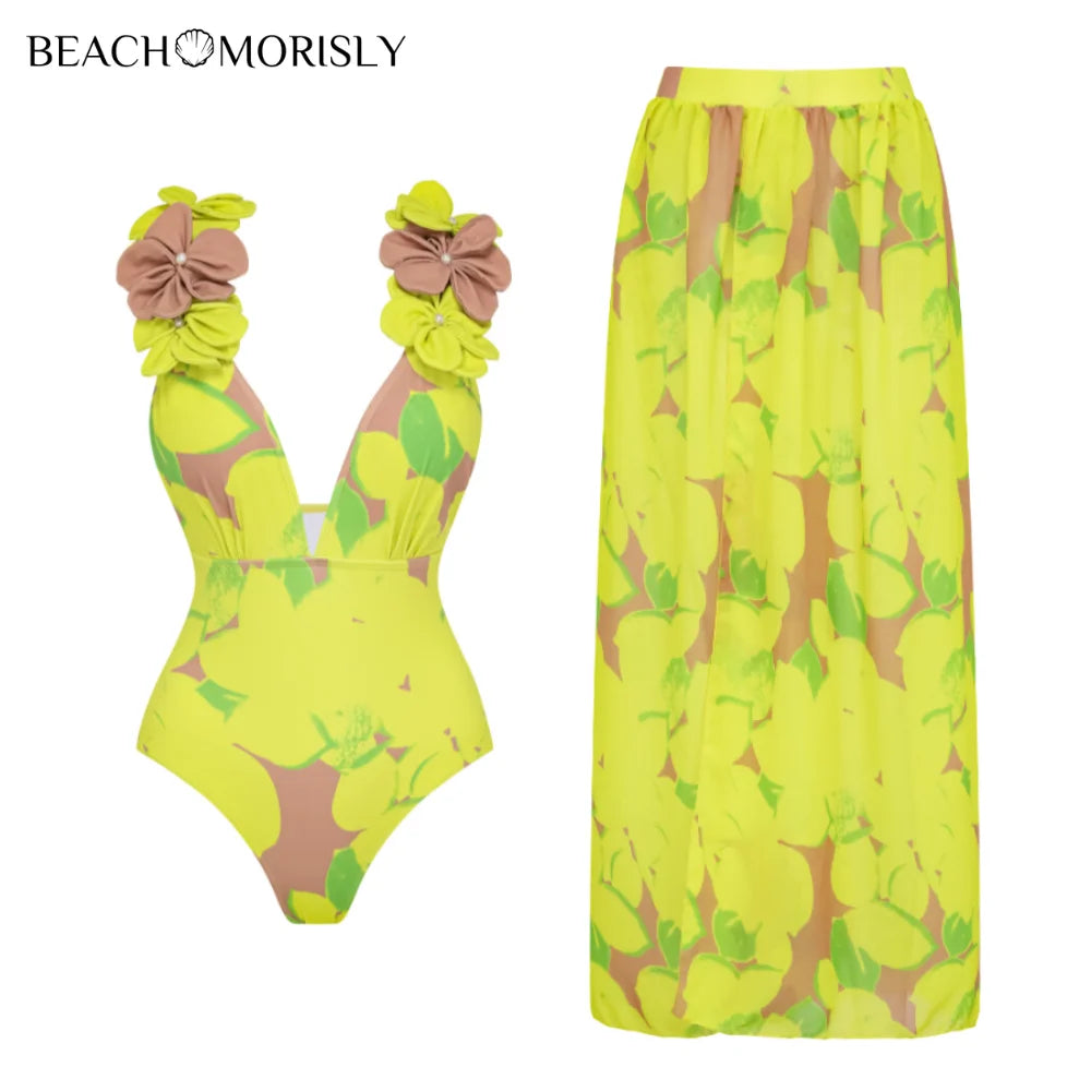 trend Woman Deep V Lemon Printed Swimsuit set two-piece Swimwear Women luxury Beachwear Bathing Suit beach dress wholesale