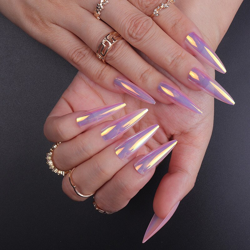 Acrylic Fake Nails Wearable Long Sharp Nail Broken Diamond Butterfly Dot Diamond Full Cover Nail Tips Set Press On Nails New SH-47