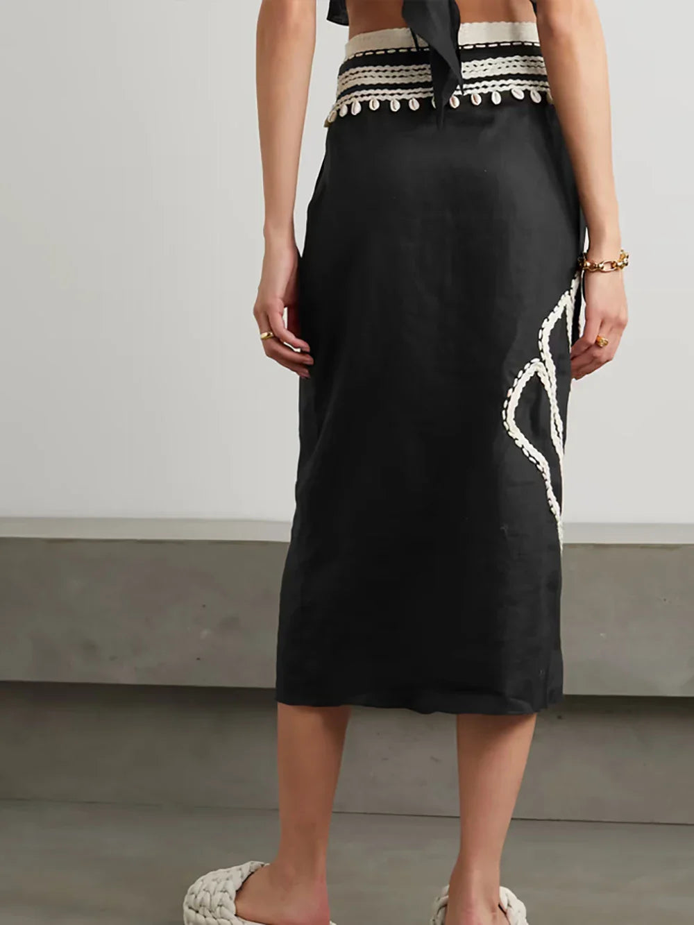 Bathing Suit Women Black Simple Print Fashion Swimsuit Sexy Printed Bikini High Waist Swimwear Two-piece and Skirt Beach Outfits