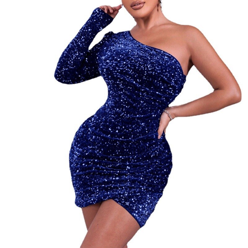 Sexy Sequin One Shoulder Homecoming Dress Mini Length Mermaid Prom Party Dress Glitter One Sleeve Women Hoco Party Dresses