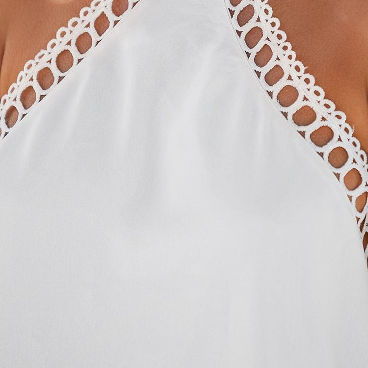 White Lace Trim Halter Mini Dress For Women Sexy Backless Sleeveless Holiday Beach A-line Dress 2024 Summer Female Dress