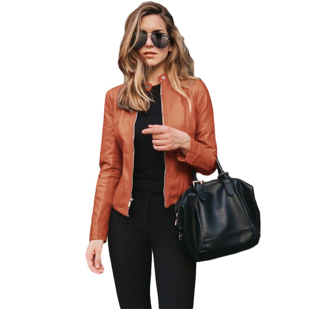 Allukasa Women Bike Coat PU Leather Outwear Zipper Outfit Spring Autumn WomeFashion Short Thin Female Jacket