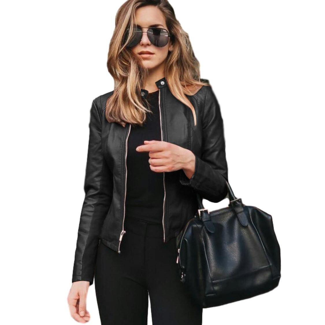 Allukasa Women Bike Coat PU Leather Outwear Zipper Outfit Spring Autumn WomeFashion Short Thin Female Jacket