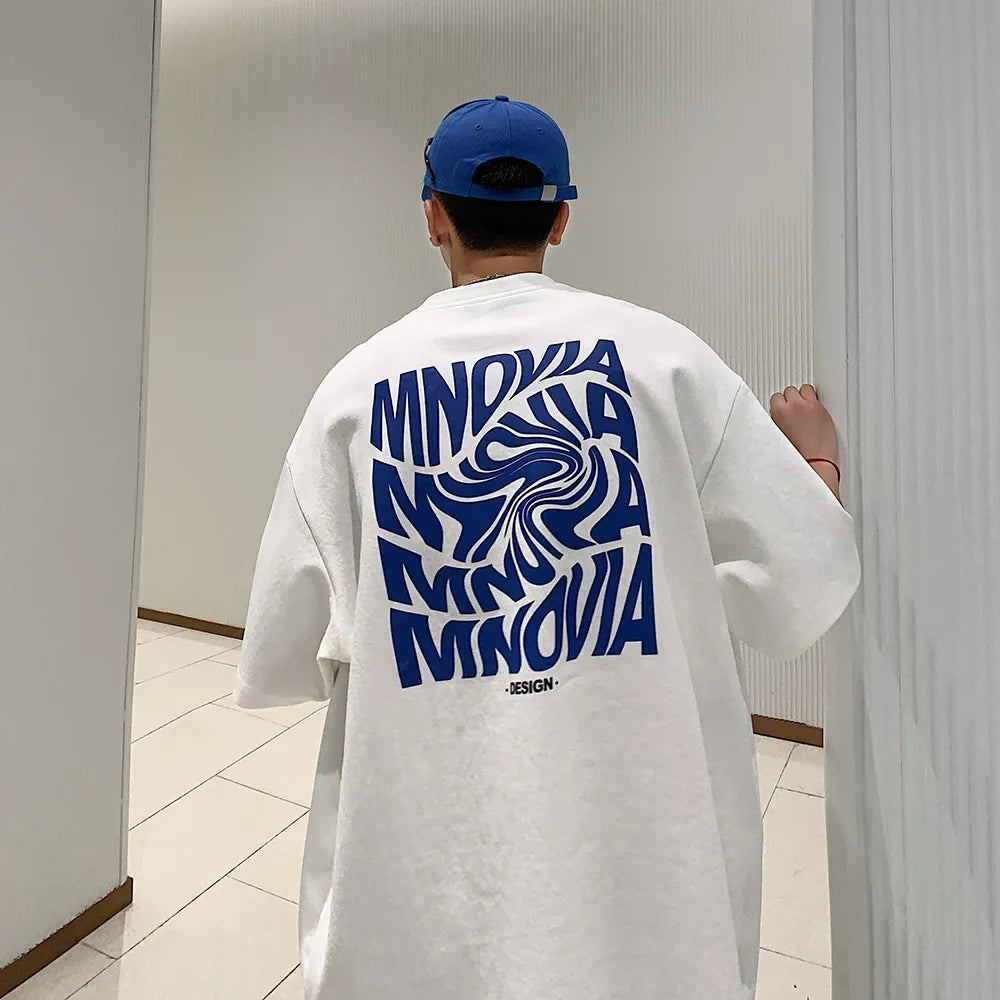 American 210GSM Printed T-shirts Men's Oversized Summer Cotton Short Sleeve Tees Ins Male Top Streetwear Versatile Clothes White