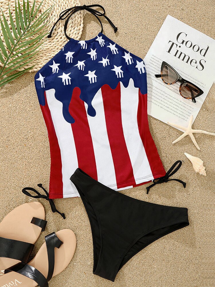 American Flag Print Tankini Set Women Summer Sexy