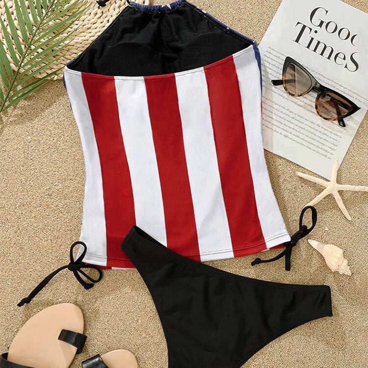 American Flag Print Tankini Set Women Summer Sexy