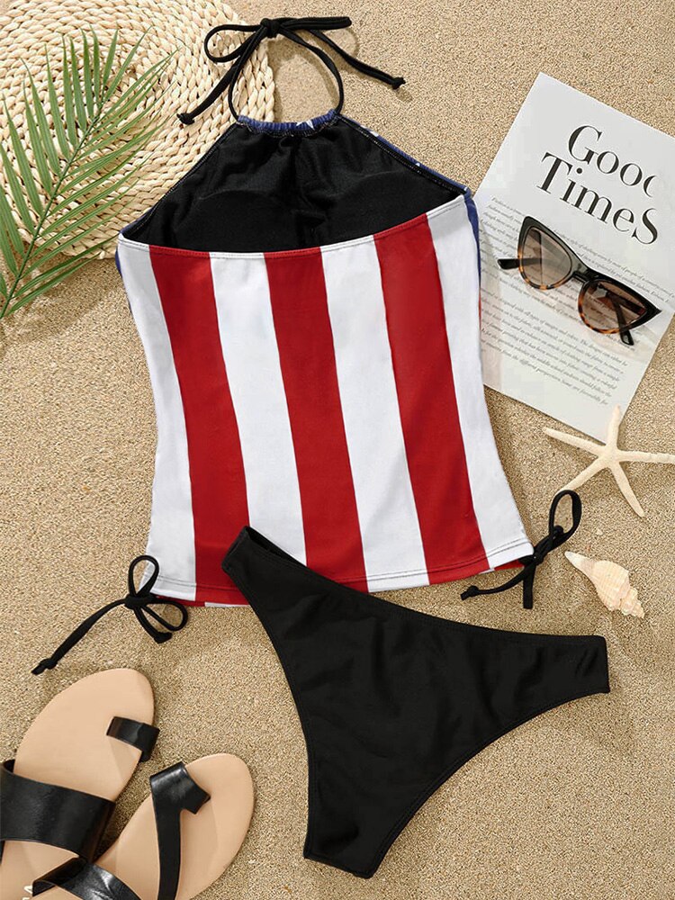 American Flag Print Tankini Set Women Summer Sexy