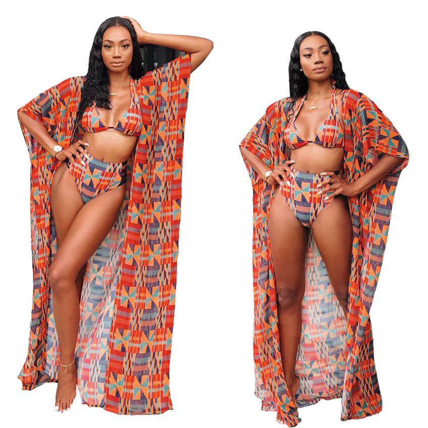 American Sexy Digital Printed Swimsuit Bikini Three-Piece Suit
