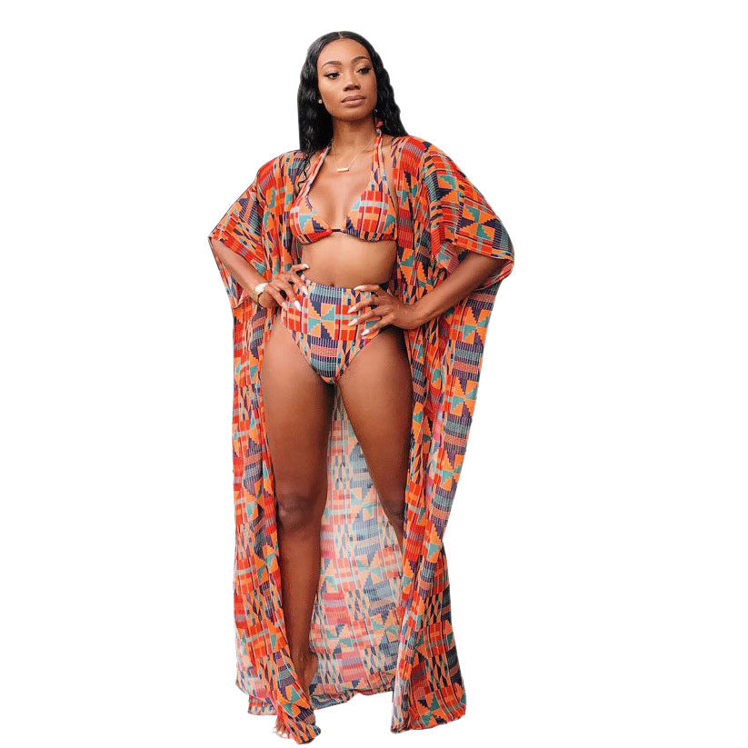 American Sexy Digital Printed Swimsuit Bikini Three-Piece Suit With chest pad