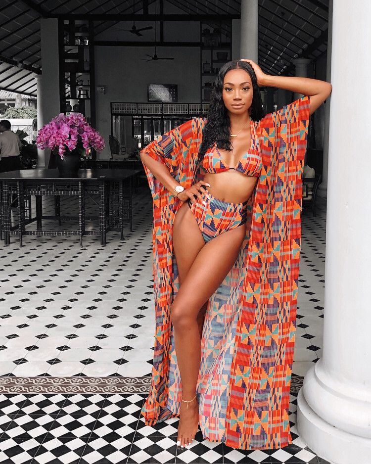 American Sexy Digital Printed Swimsuit Bikini Three-Piece Suit