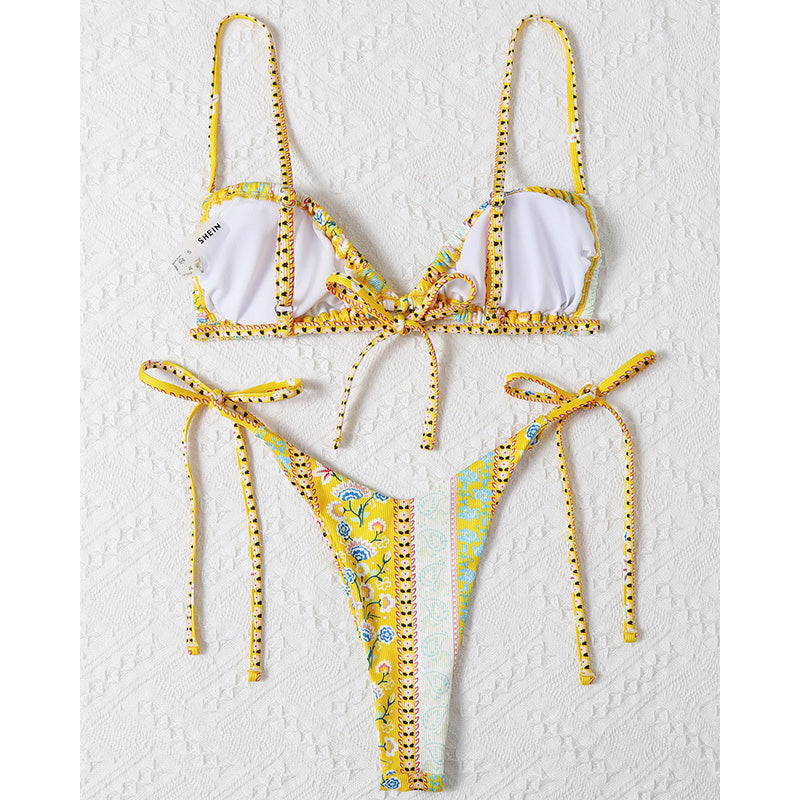 American Style Printed Sub-system Belt Swimsuit