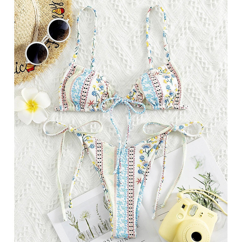 American Style Printed Sub-system Belt Swimsuit White