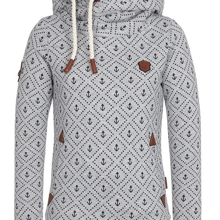 Anchor Print Big Size Hoodies Women 5xl Poleron Mujer 2022 Korean Street Pocket Sweatshirt Drawstring Slim Fit Hipster Hoodie grey hoodie