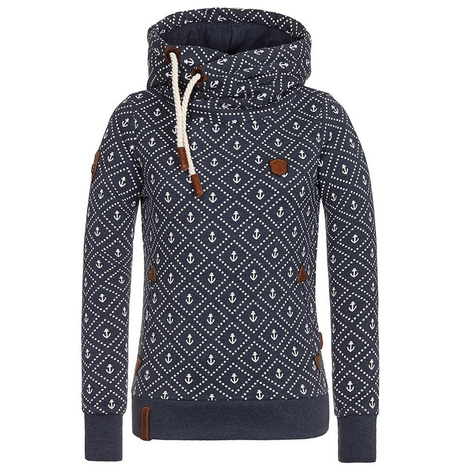 Anchor Print Big Size Hoodies Women 5xl Poleron Mujer 2022 Korean Street Pocket Sweatshirt Drawstring Slim Fit Hipster Hoodie