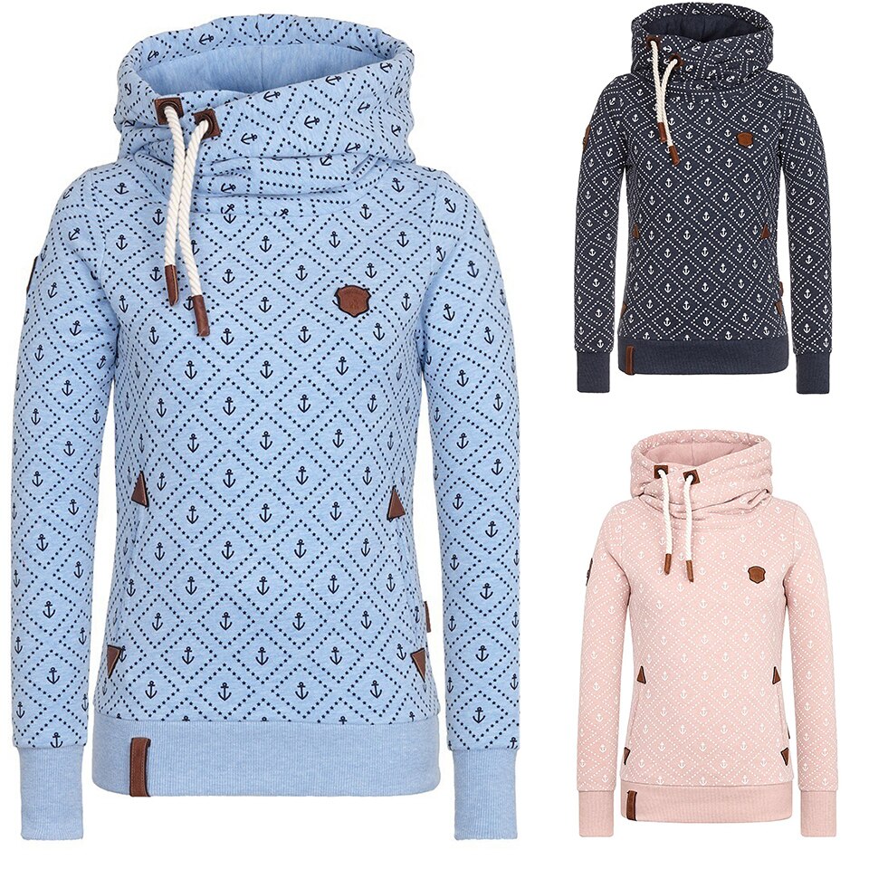 Anchor Print Big Size Hoodies Women 5xl Poleron Mujer 2022 Korean Street Pocket Sweatshirt Drawstring Slim Fit Hipster Hoodie