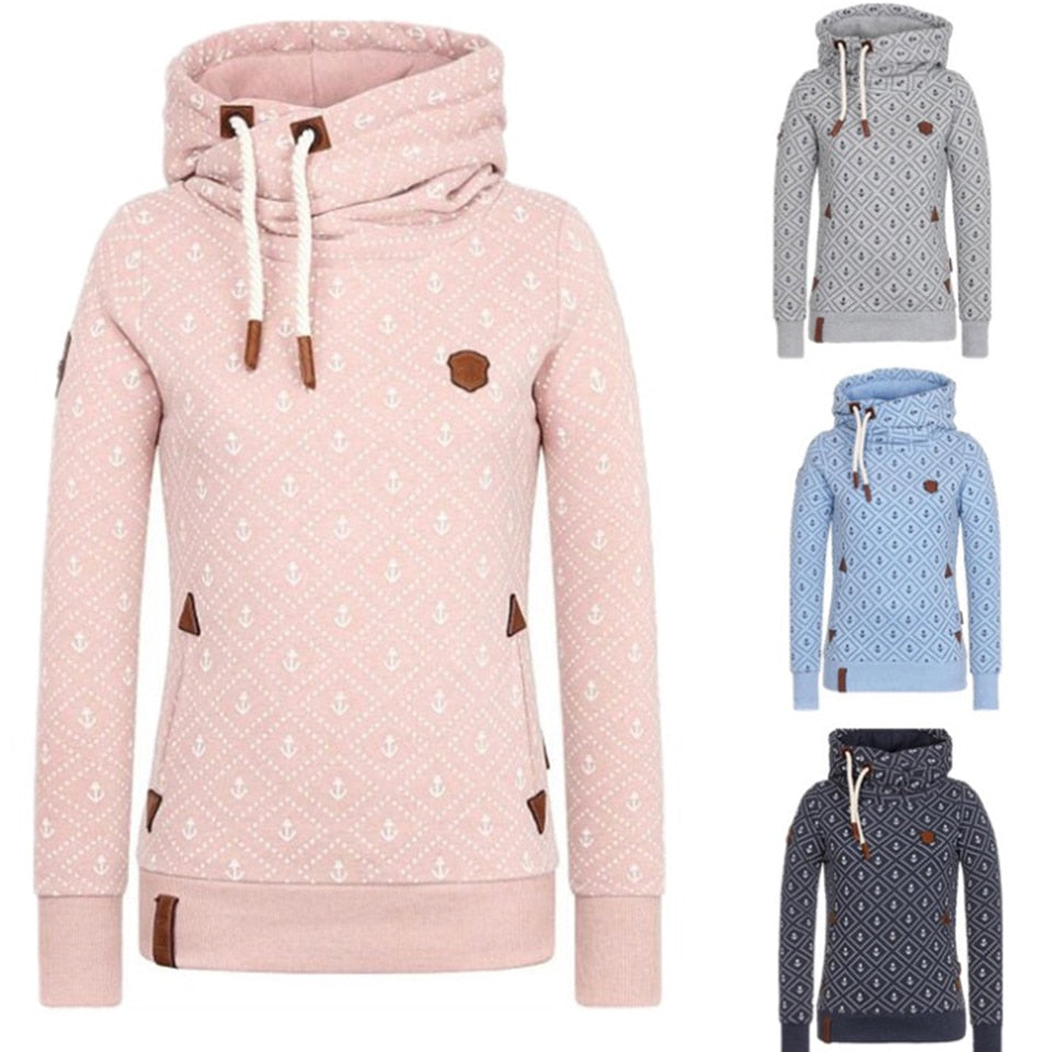 Anchor Print Big Size Hoodies Women 5xl Poleron Mujer 2022 Korean Street Pocket Sweatshirt Drawstring Slim Fit Hipster Hoodie