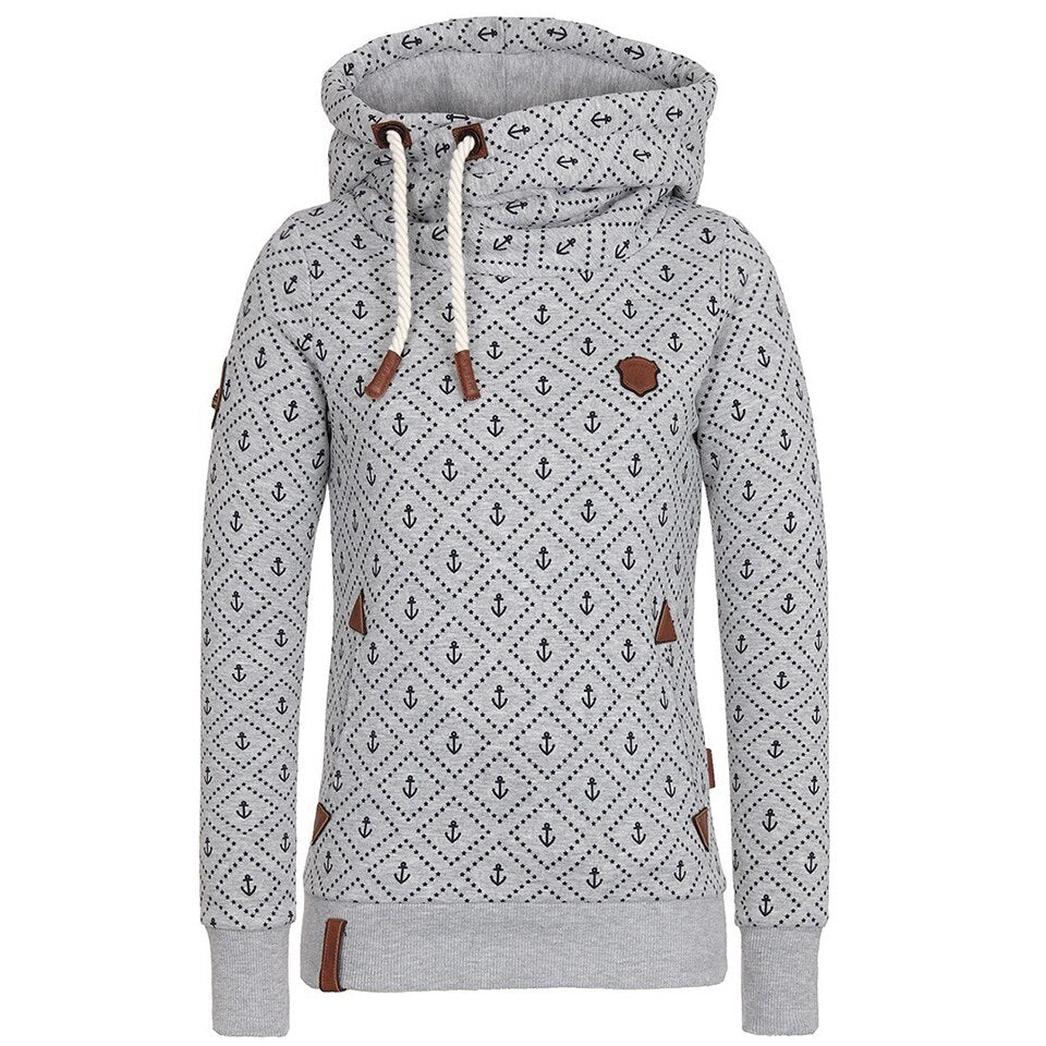 Anchor Print Big Size Hoodies Women 5xl Poleron Mujer 2022 Korean Street Pocket Sweatshirt Drawstring Slim Fit Hipster Hoodie