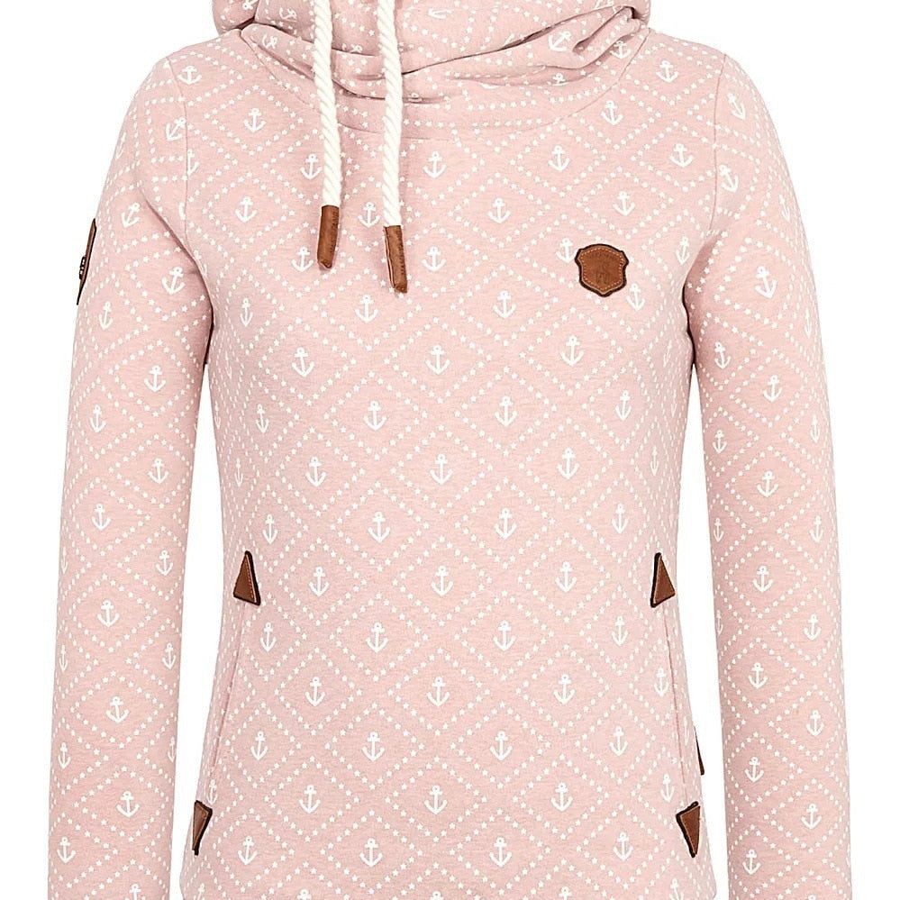 Anchor Print Big Size Hoodies Women 5xl Poleron Mujer 2022 Korean Street Pocket Sweatshirt Drawstring Slim Fit Hipster Hoodie pink hoodie