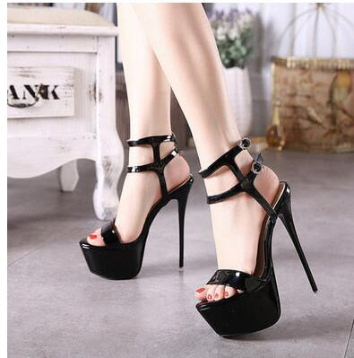 Aneikeh Ankle Strap Heels Platform Sandals Party Shoes For Women Wedding Pumps 16cm High Heels Sequined Gladiator Sandals Black Black 1