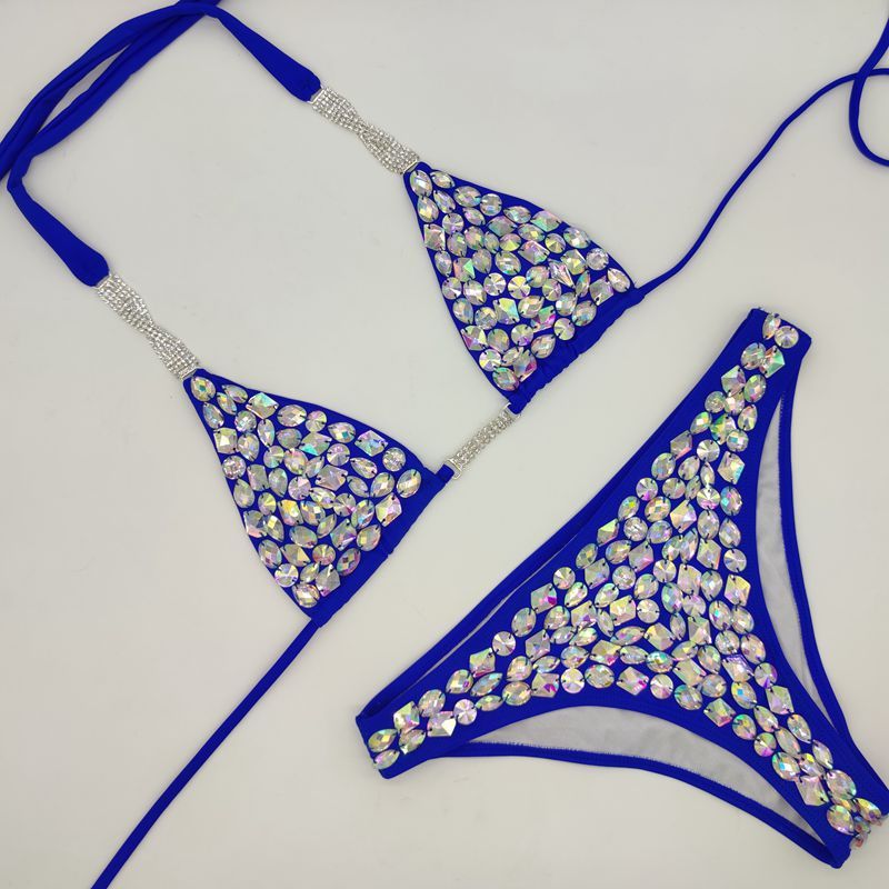 Anibol Sexy Rhinestone Triangle Bikini Luxury Crystal Diamond Women's Swimsuit Push Up Gathered Straps Swimwear AMAIO