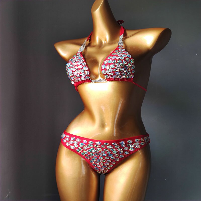 Anibol Sexy Rhinestone Triangle Bikini Luxury Crystal Diamond Women's Swimsuit Push Up Gathered Straps Swimwear