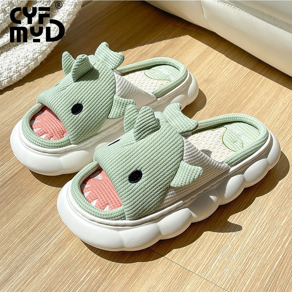 Animals Slippers Women Platform Shoes Cute Cartoon Thick Sole Home Slippers Bear Slippers Shark Slippers House Children Slippers green shark