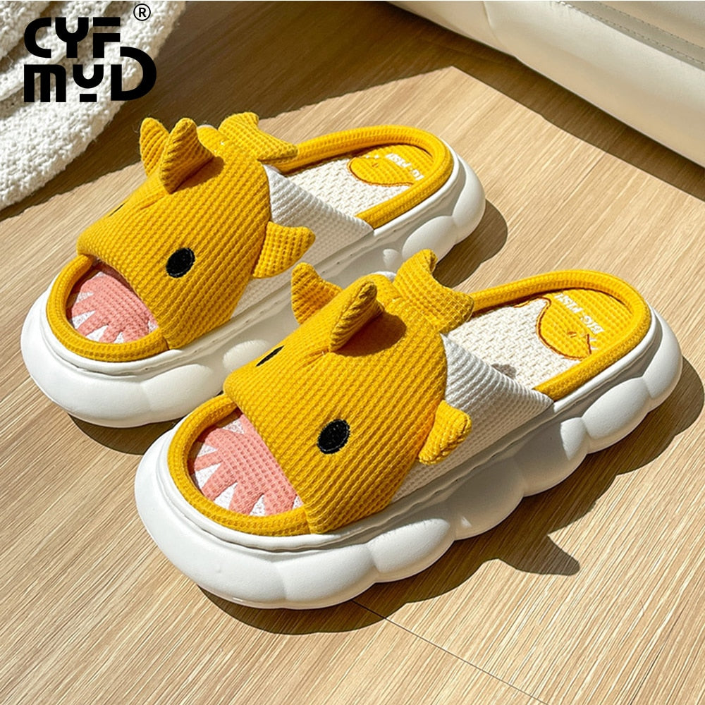 Animals Slippers Women Platform Shoes Cute Cartoon Thick Sole Home Slippers Bear Slippers Shark Slippers House Children Slippers yellow shark