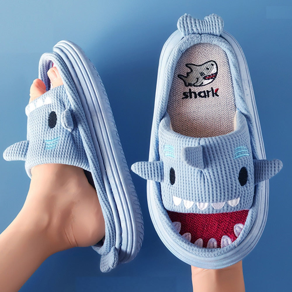 Animals Slippers Women Platform Shoes Cute Cartoon Thick Sole Home Slippers Bear Slippers Shark Slippers House Children Slippers Shark Blue 1