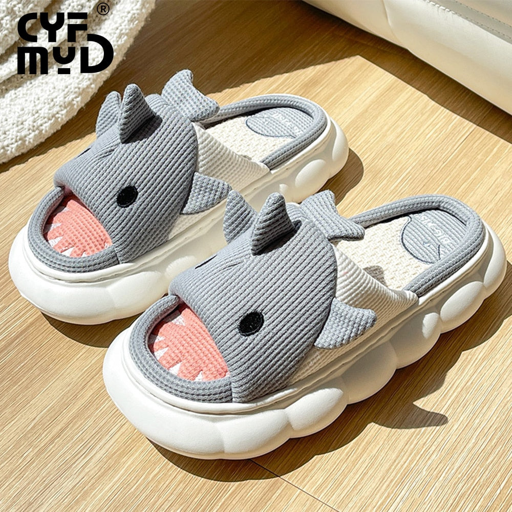 Animals Slippers Women Platform Shoes Cute Cartoon Thick Sole Home Slippers Bear Slippers Shark Slippers House Children Slippers gray shark