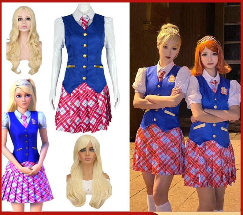 Anime Movie Barbie Costume For Women Margot Robbie Delancy Cospaly Girl JK Uniform Halloween Carnival Party Ladies Dresses Set