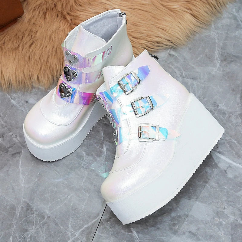 Ankle Boots for Women Street Fashion Casual Wedges Platform Shoes Size 43 Super High Heel Belt Buckle Designer Boots Female Pink