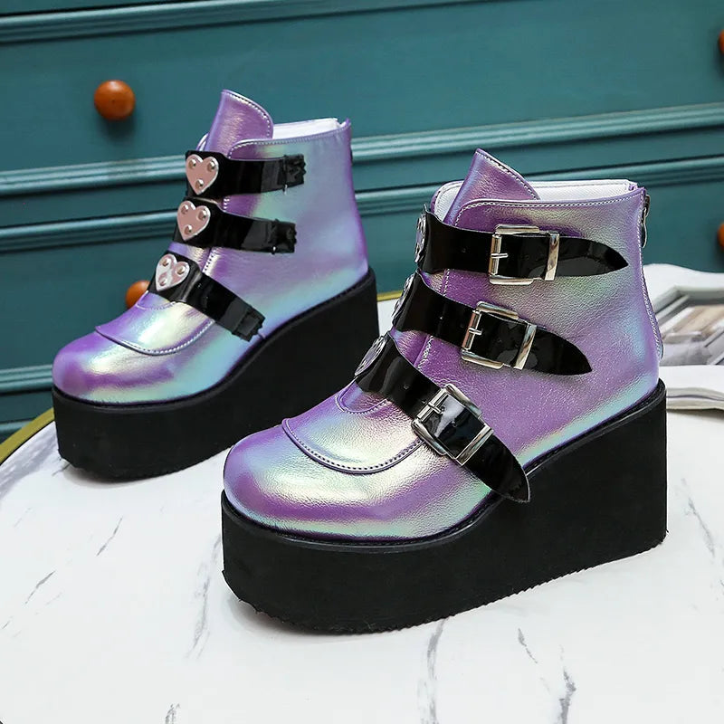 Ankle Boots for Women Street Fashion Casual Wedges Platform Shoes Size 43 Super High Heel Belt Buckle Designer Boots Female AMAIO