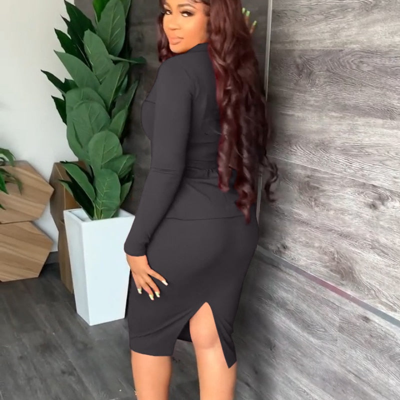 Autumn Commuting Two 2 Pieces OL Skirts Sets Women Bodycon Office Workwear Single Breasted Top Blazer Sexy Skirts Suit Outfits