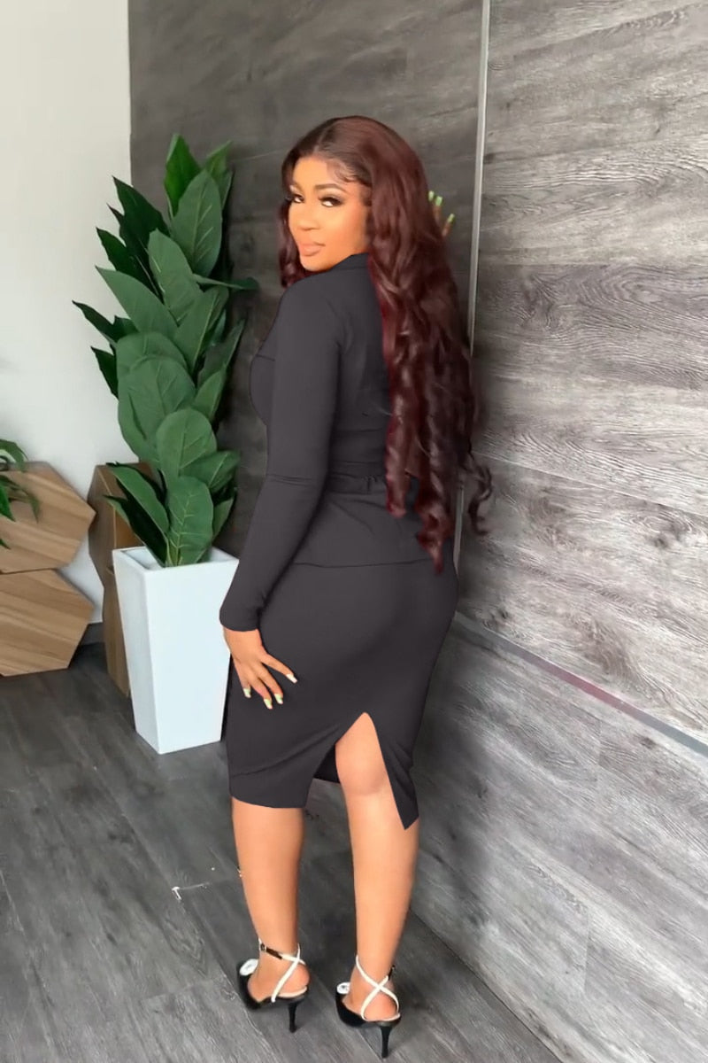 Autumn Commuting Two 2 Pieces OL Skirts Sets Women Bodycon Office Workwear Single Breasted Top Blazer Sexy Skirts Suit Outfits