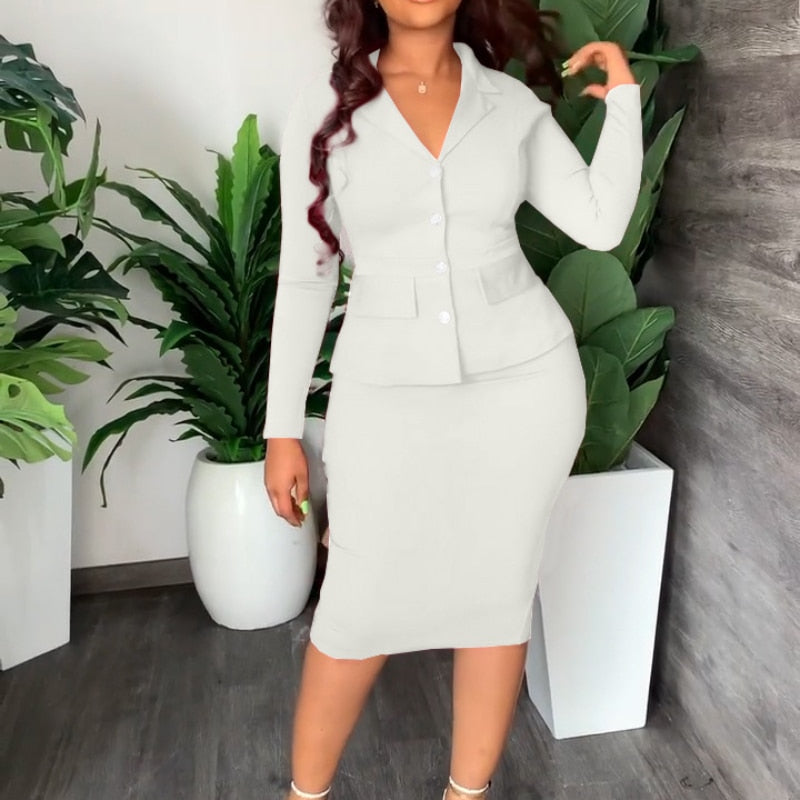 Autumn Commuting Two 2 Pieces OL Skirts Sets Women Bodycon Office Workwear Single Breasted Top Blazer Sexy Skirts Suit Outfits