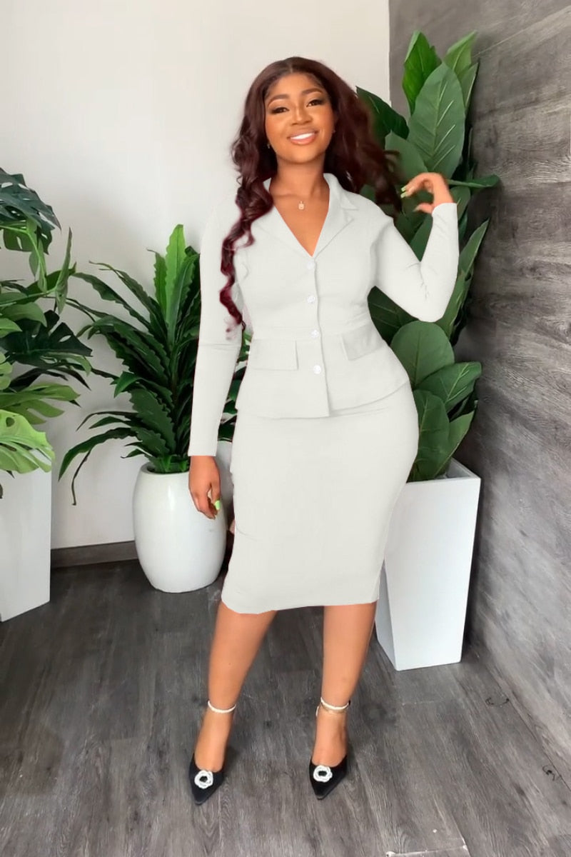 Autumn Commuting Two 2 Pieces OL Skirts Sets Women Bodycon Office Workwear Single Breasted Top Blazer Sexy Skirts Suit Outfits