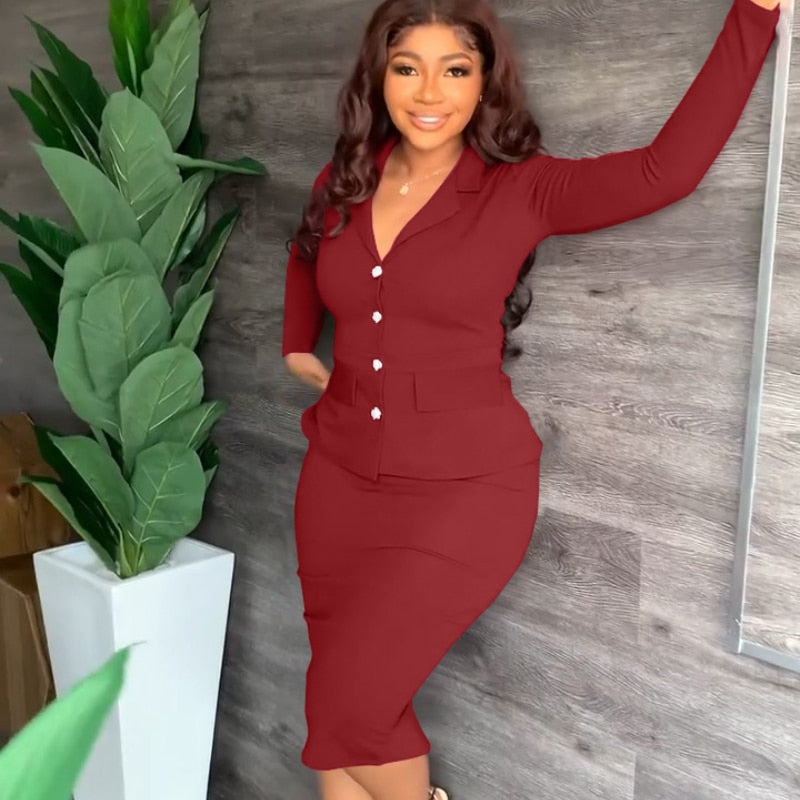 Autumn Commuting Two 2 Pieces OL Skirts Sets Women Bodycon Office Workwear Single Breasted Top Blazer Sexy Skirts Suit Outfits